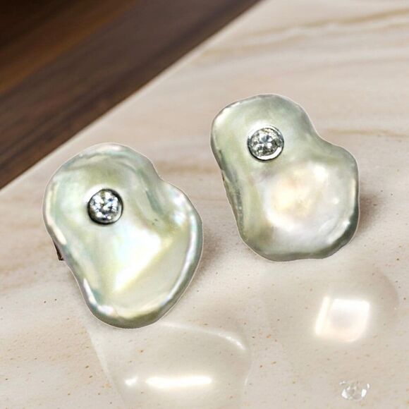 Diamond Fresh Water Pearl Cufflinks 14k Gold 0.45 TCW Designer Certified $2,490 - Picture 4 of 14